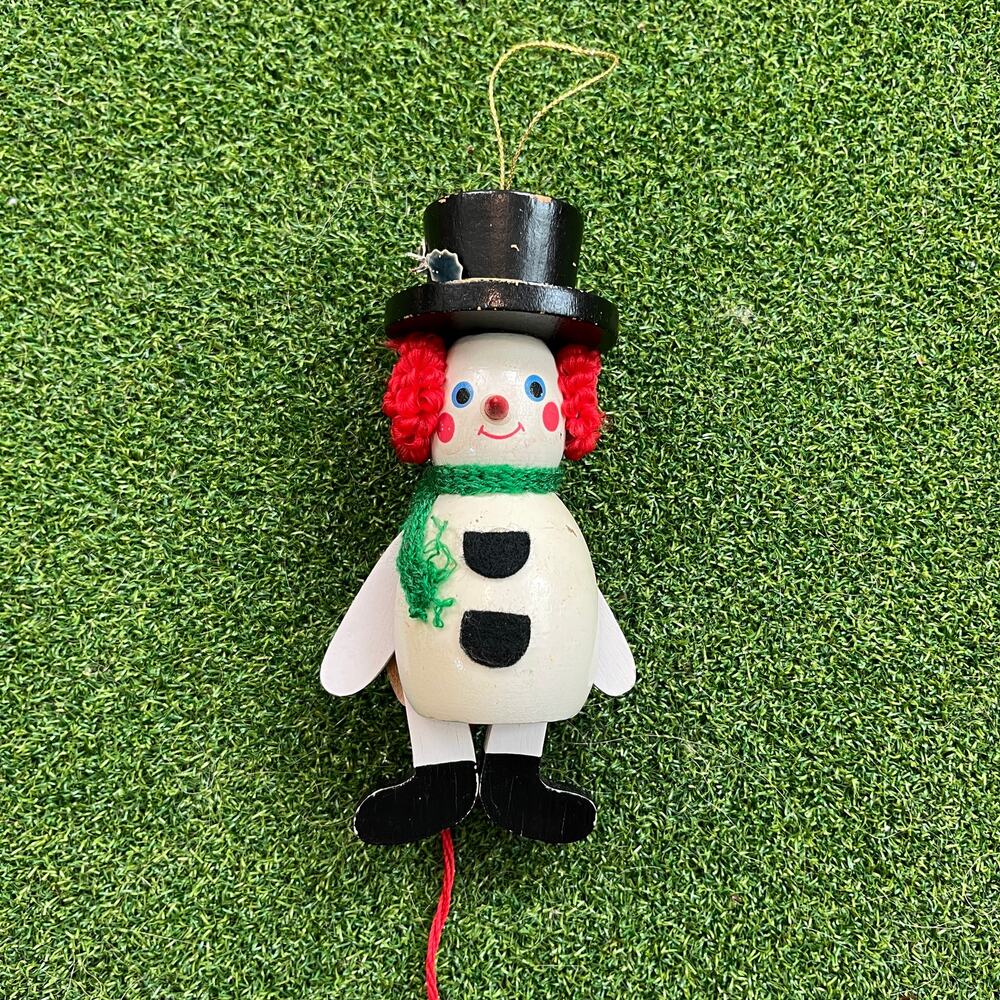 Vintage Wooden Snowman Ornament